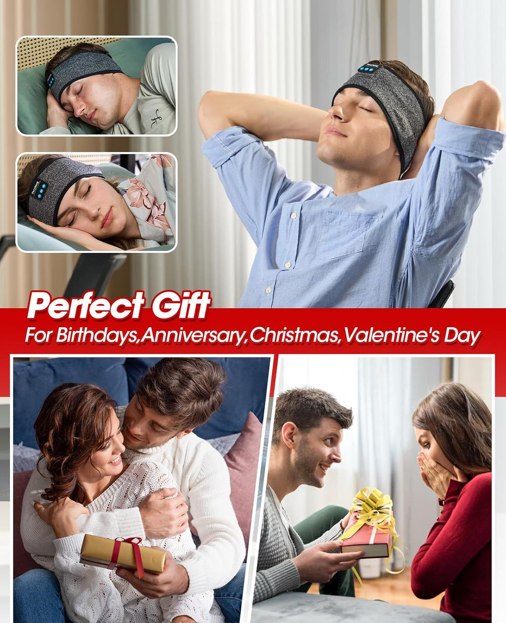 Bluetooth Sleep Headphones Headband with HD Speakers - Noise Cancelling, for Side Sleepers, Workout, Jogging, Yoga