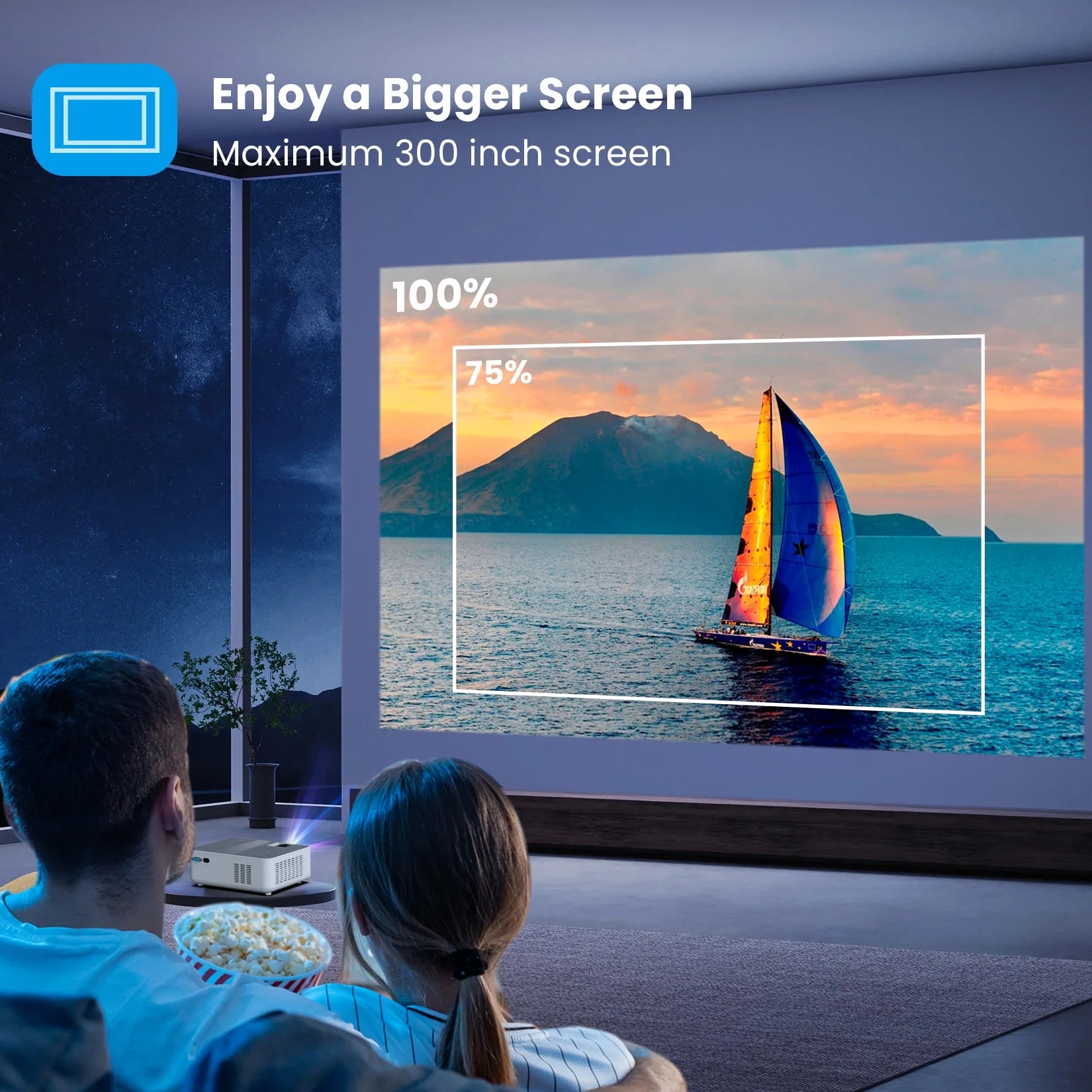 Wifi Bluetooth Projector, Portable Movie Projector Native 1080P for Home &Outdoor, Full HD Video Projector Compatible with Phone/Laptop/Pc/ TV Stick/Usb/Sd Card (Tripod Included)