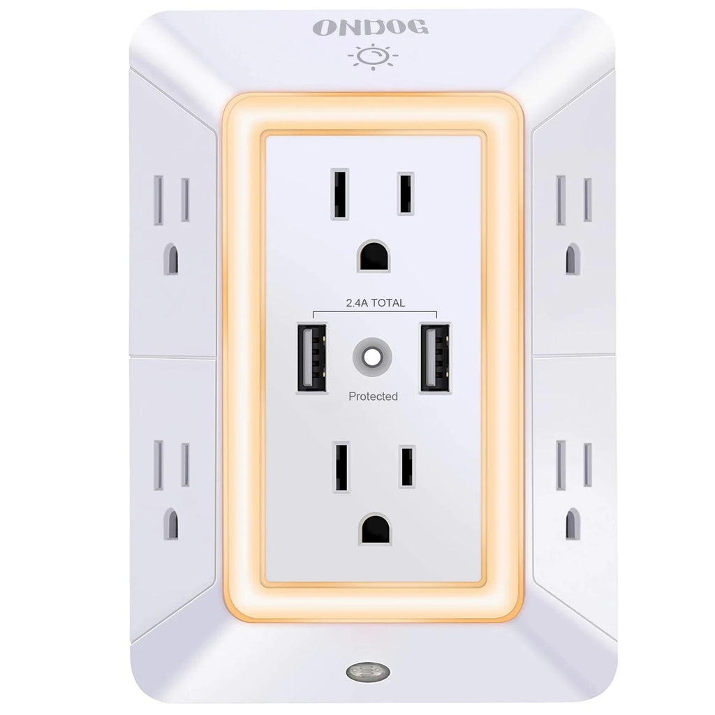 3 Sided Outlet Extender 6 Outlets with 2 USB Ports, Multi Plug Outlet Splitter for Home, Office
