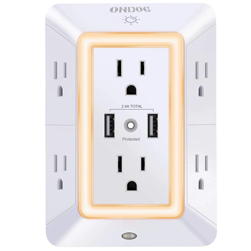 3 Sided Outlet Extender 6 Outlets with 2 USB Ports, Multi Plug Outlet Splitter for Home, Office