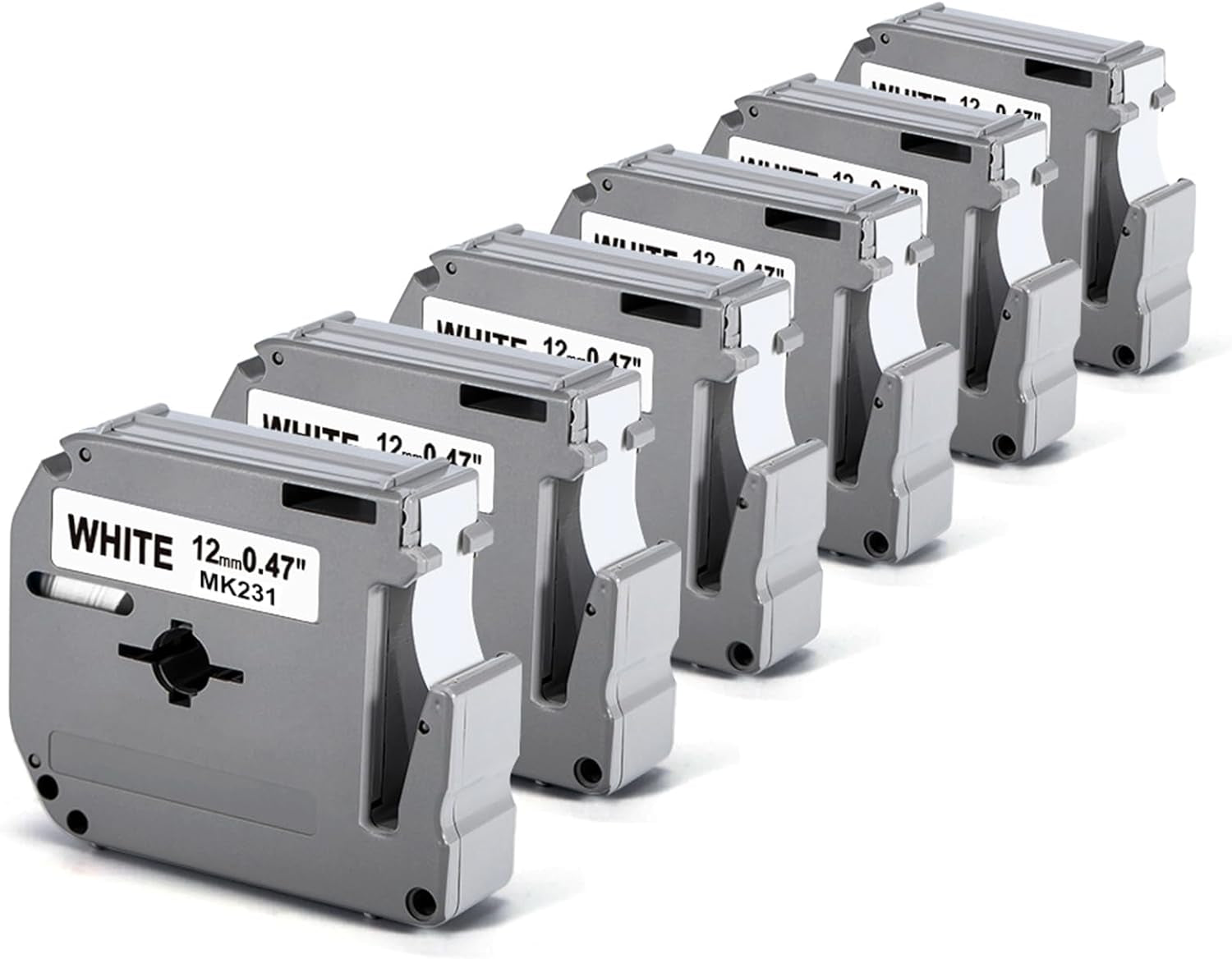 M-K231 Compatible Label Tape Replacement for Brother Ptouch M Tape M231 MK231 M-231 M-K231S 12Mm 0.47 Inch, for Brother Ptouch PT-M95 PT-85 PT-75 PT-65 Label Makers, Black on White, 6 Pack