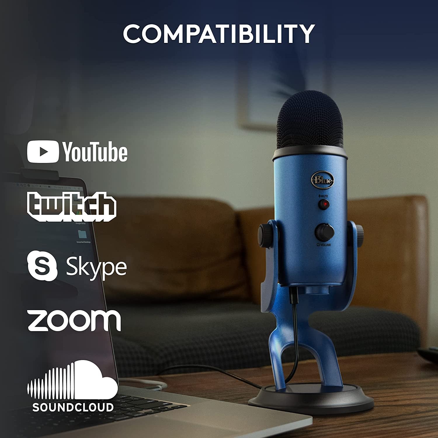 Creators Blue Yeti USB Microphone for Gaming, Streaming, Podcast, Youtube, Discord, PC, Studio Sound, Plug & Play-Midnight Blue